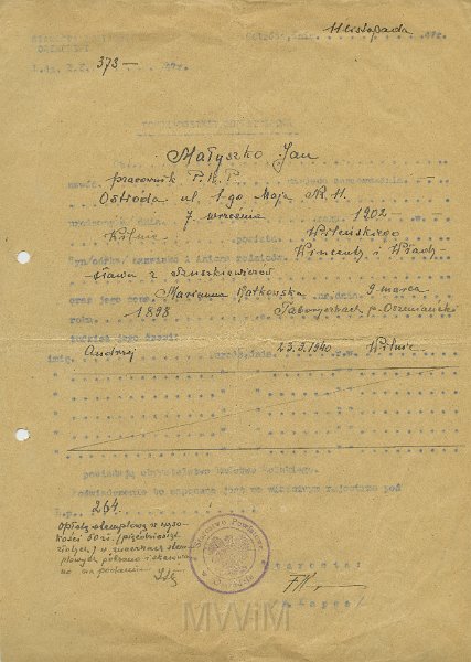 KKE 5515.jpg - Dok. Oświadczenie obywatelskie Jana Małyszko, Ostróda, 11 XI 1947 r.